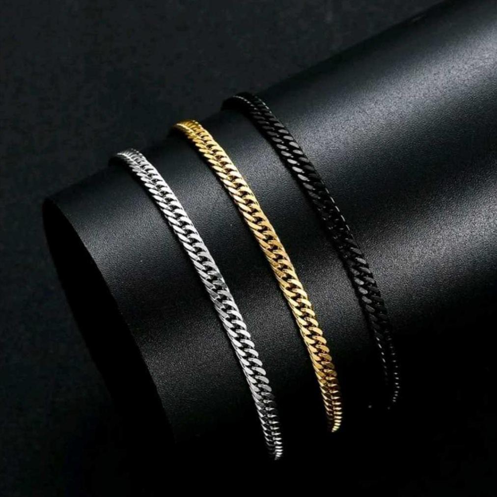 Terbaru Gelang Rantai Kecil Dengan Tebal 3Mm Dengan Warna Silver Gold Dan Hitam Anti Karat Danluntur