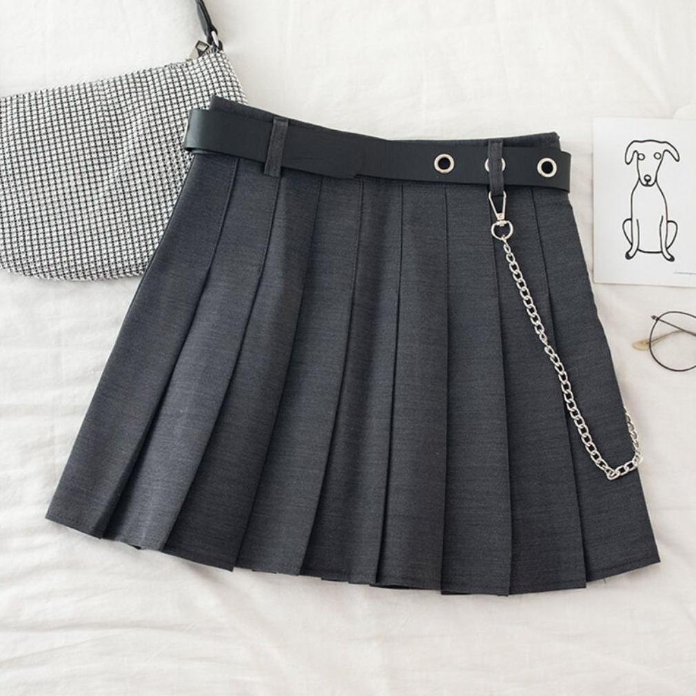 Cuci Gudang  Rok Mini Harajuku Korean Style Free Belt Rantai