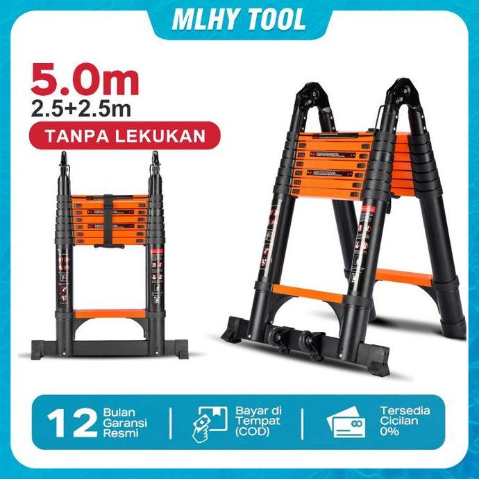 Tangga Lipat Aluminium Teleskopik 5M Double Telescopic Ladder 5 Meter Pasti Promo