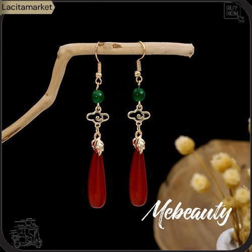 Mebeauty Anting Wanita Cheongsam Retro China Awan Permata Hijau Tetesan Merah Tua Cantik Z1265 Murah