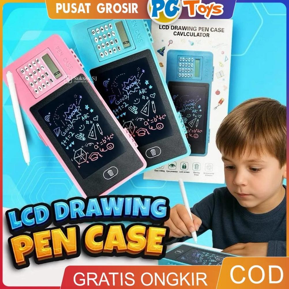 Diskon 3In1 Lcd Drawing Pad + Kotak Pensil + Kalkulator Keren Box Digital Draw Board Papan Tulis Cor