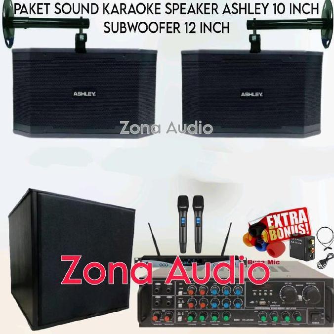 TERLARIS PAKET SOUND SYSTEM KARAOKE SPEAKER ASHLEY 10 INCH + SUBWOOFER 12 INCH AMPLIFIER USB BLUETOO