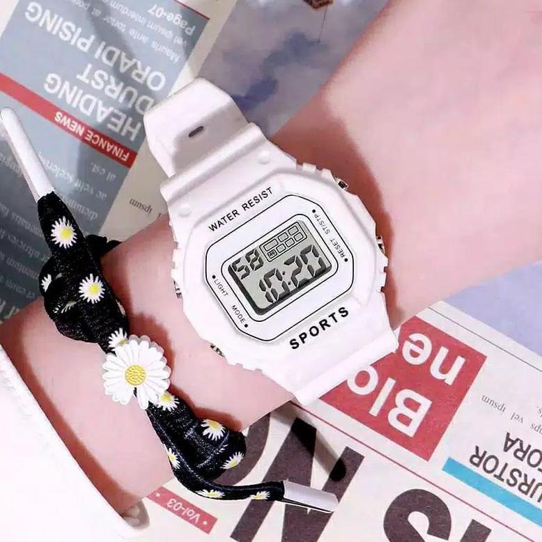 ORIGINAL JAM TANGAN WANITA TREND BUNGA DAISY LED DIGITAL STRAP RUBBER JAM TANGAN AOSUN SPORT JAM TAN