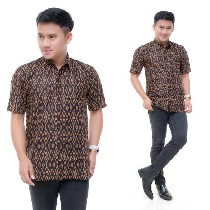 Kemeja Batik Pria Lengan Pendek Motif Songket Lawasan Coklat TP