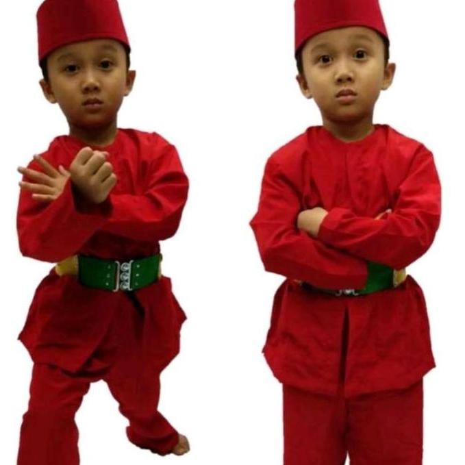NEW PAKET SETELAN BAJU PANGSI JAWARA BETAWI ANAK + PECI + SABUK ORI