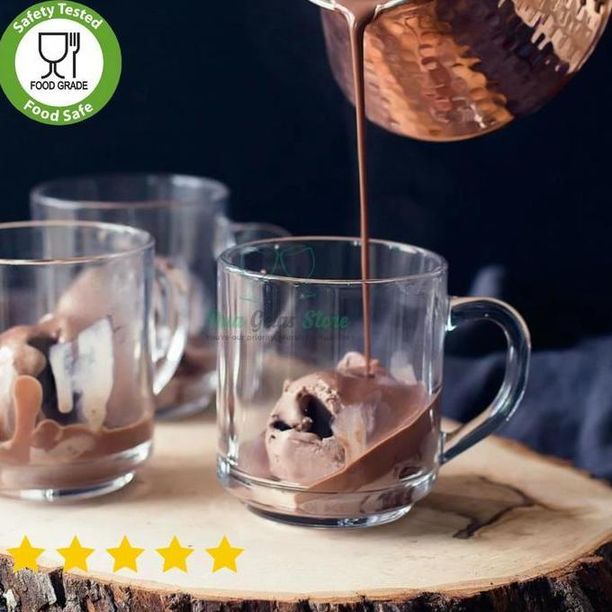 TERLARIS DUA GELAS GELAS KOPI TEH KACA BENING 6/12 PCS GAGANG PENDEK NYAMAN 250ML FOOD SAFE DIAMETER