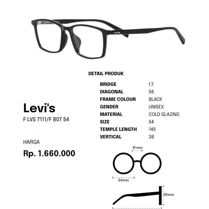 Frame Kacamata Kotak Pria Original Levis 7111 F - 807 Hitam Glossy
