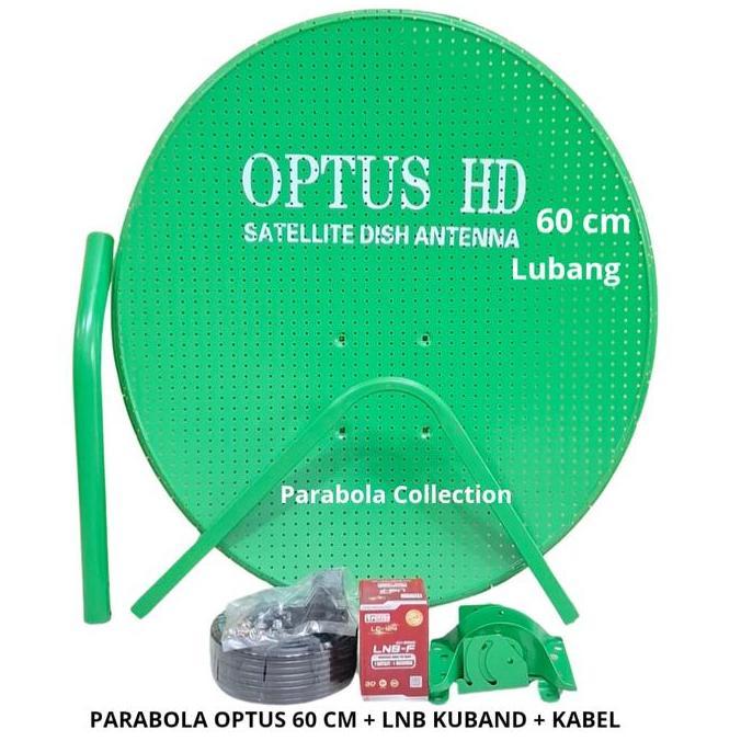 TERLARIS PARABOLA MINI OPTUS HIJAU 60 CM PAKET KABEL & LNB KUBAND TANPA RECEIVER