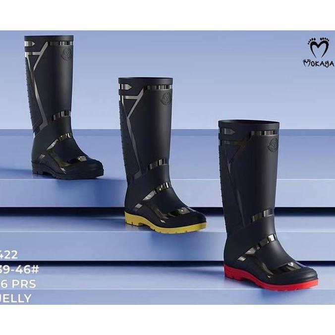 MOKAYA Sepatu Boots Tinggi Hujan Karet Premium Unisex Pria Wanita Model Garis - Anti Air Anti Slip C