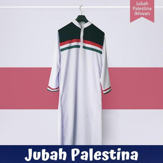 Pakaian sholat jubah Palestina putih hitam pria dewasa gamis muslimin fashion muslim