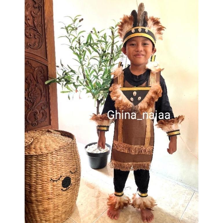 Diskon Kostum Dayak/Papua Anak. Kostum Karnaval/Tari Anak. (Hanya Kostum)