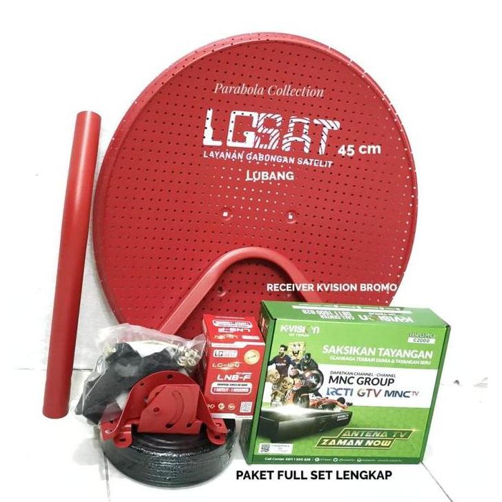 TERLARIS PARABOLA MINI LGSAT 45 CM MERAH LUBANG + 1 PCS RECEIVER KVISION BROMO