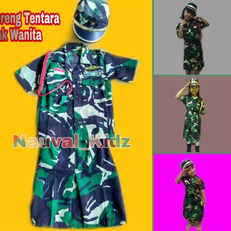Diskon Baju Kostum Seragam Anak Profesi Tentara Doreng Tni Abri Anak Putri  Paud, Tk, Sd (Topi)