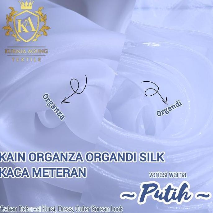Kain Organza Organdi Satin Silk Polos warna PUTIH WHITE Import Premium Bahan Dekorasi Dress Hijab Me
