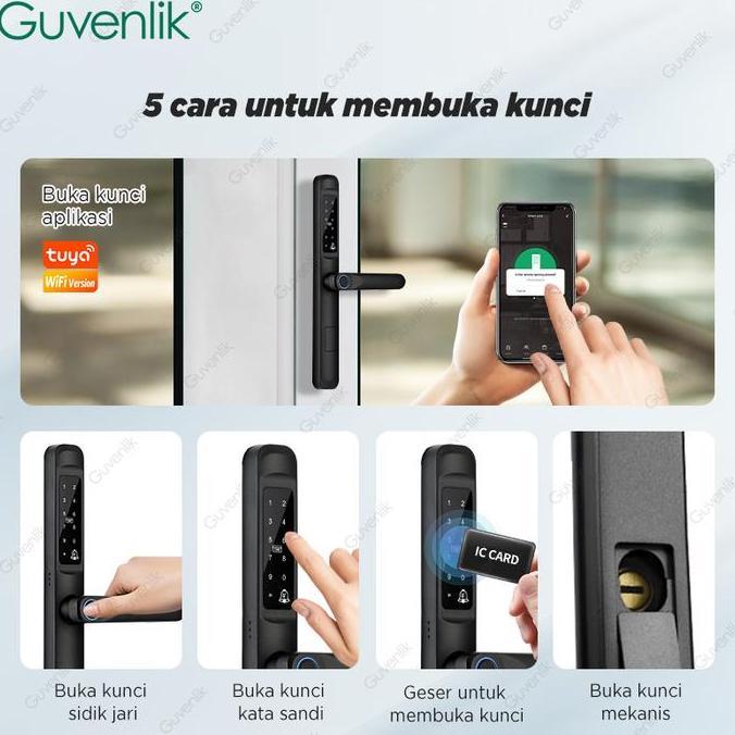 Tuya Smart Door Lock Slim Kunci Pintu Rumah Kunci Pintu Geser Sidik Jari Zinc Alloy Door Lock for Ge