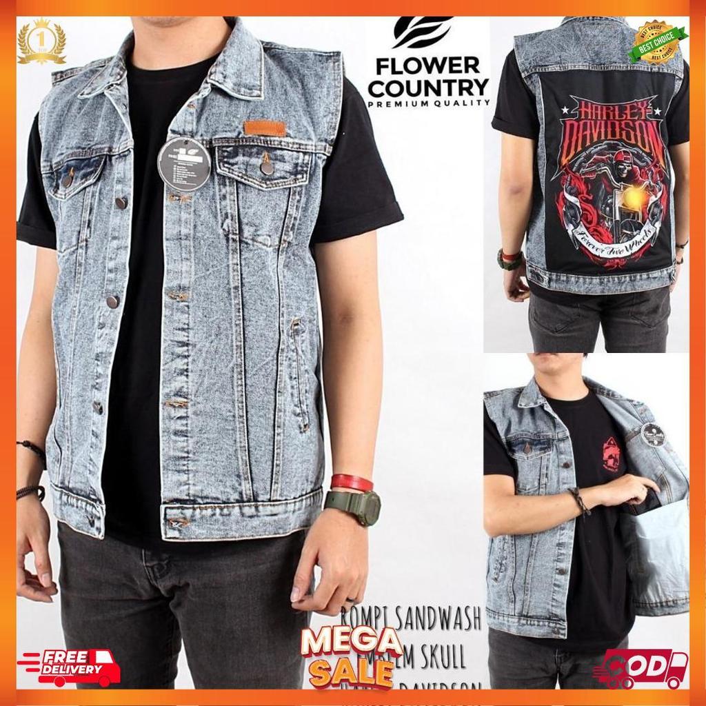 ARS ROMPI JEANS PRIA ROMPI DENIM HOODIE COWOK MOTIF SKULL [J3]