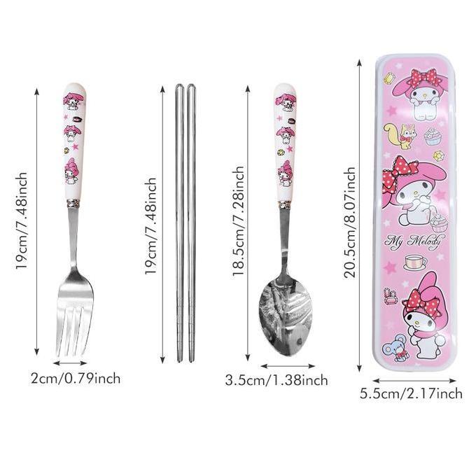 GIVICIL Kuromi Cinnamoroll Melody Set garpu dan sendok stainless steel/ Sendok garpu Lucu stainless 