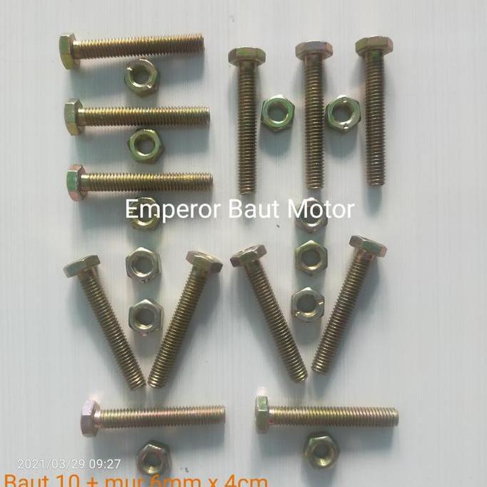 Baut 10 + Mur 6mm x 4cm Isi 50 Pcs