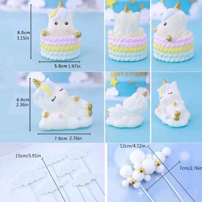 Topper Paket Unicorn Set (9pcs/set)Topper Kue Design Unicorn Paketan