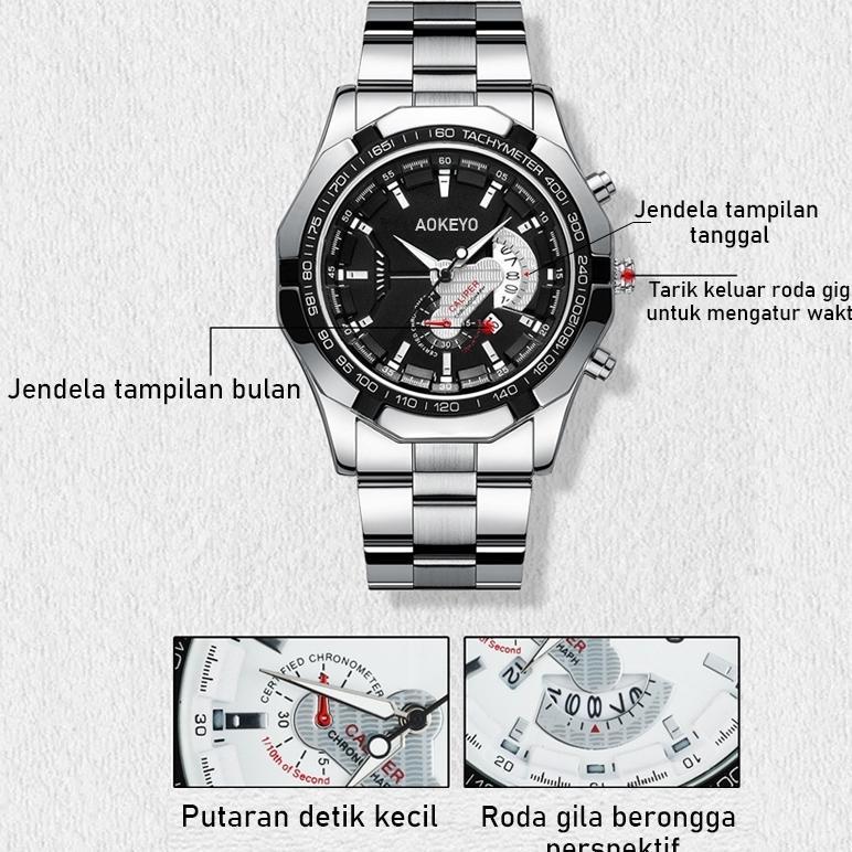HOT Aokeyo S001 Jam Tangan Pria Anti Air Original Luxury Stainless Steel Jam Tangan Cowok Free Box K