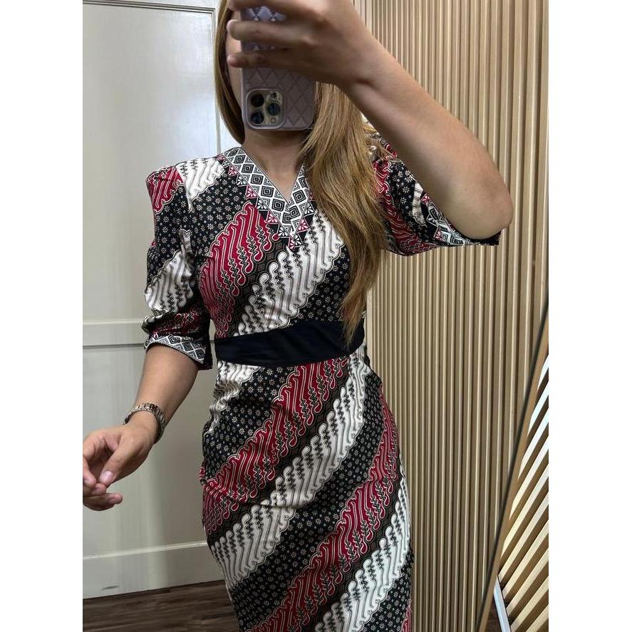 Althree Clothing Tiar Dress Batik Katun Stretch Wanita Formal Pendek Casual
