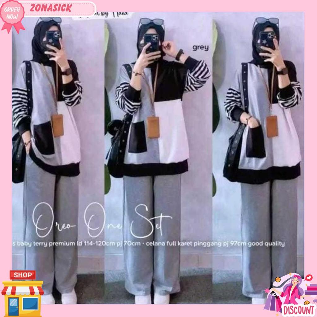 Oreo Set / Set Celana / Set Baju Muslim / Setelan Wanita Casual Tidak Kaleng-Kaleng