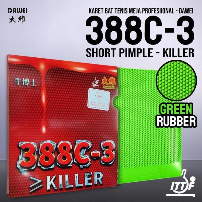 Karet Bat Tenis Meja Pingpong Dawei 388C-3 Killer Green Bintik Pendek Serang Jahat Original