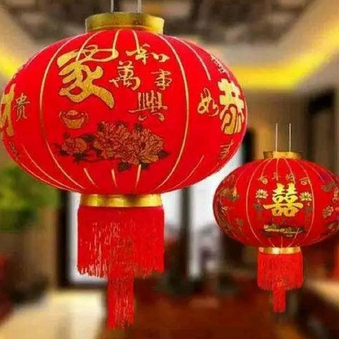 Lampion Besar Dekorasi Hiasan Imlek Lampion Kain Sutra Bludru Lampion Gantung Imlek
