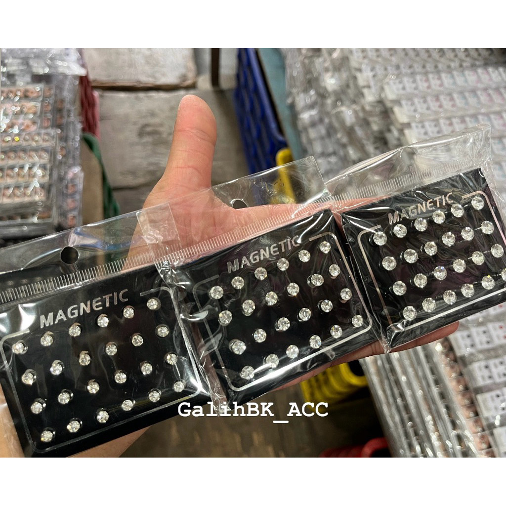 Anting Magnet Permata Stainless Pria Wanita Isi 12Pasang