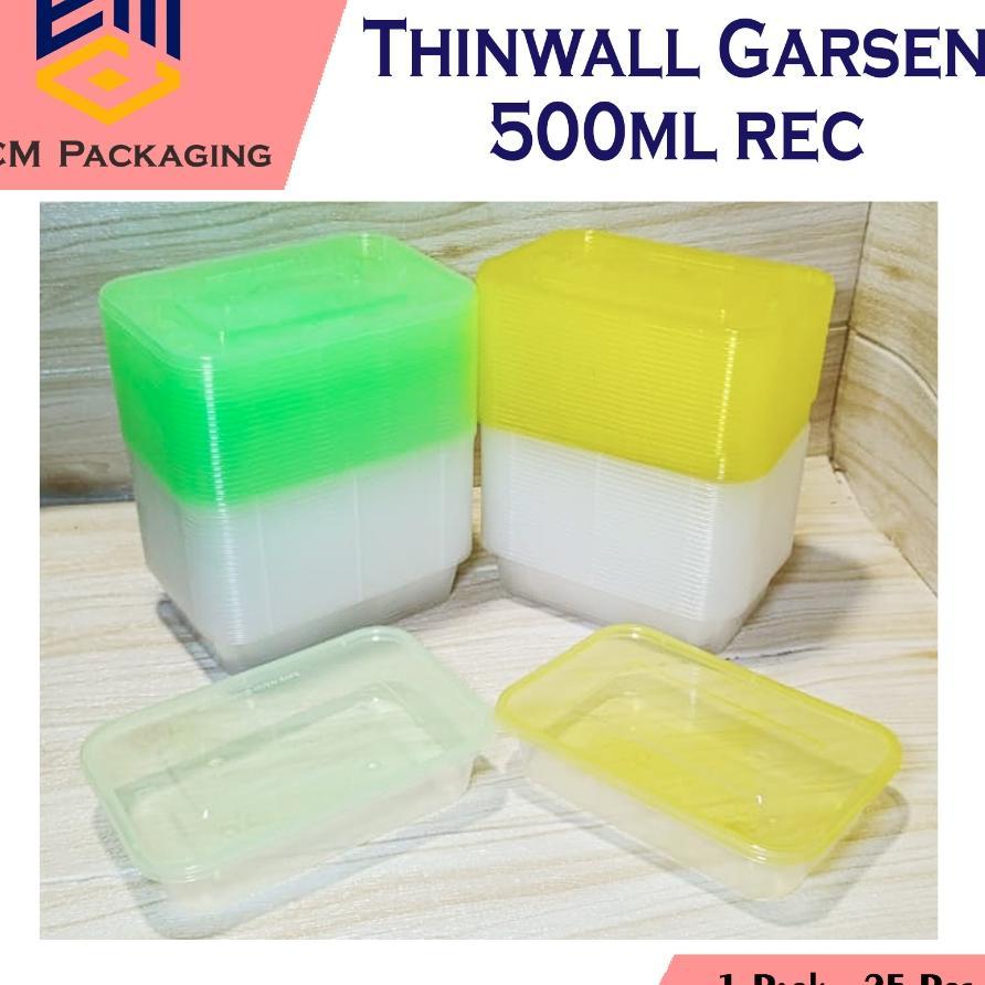 25Pcs Thinwall Garsen Warna 500 Rec | Thinwall Warna 500Ml Rectangle | Kotak Makan Plastik