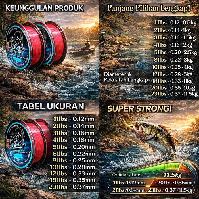 ZAWARA Senar Pancing ZAWARA 100 Meter Kecil Kuat Anti Keriting Warna Merah Muda 100% Bahan Nilon Ber