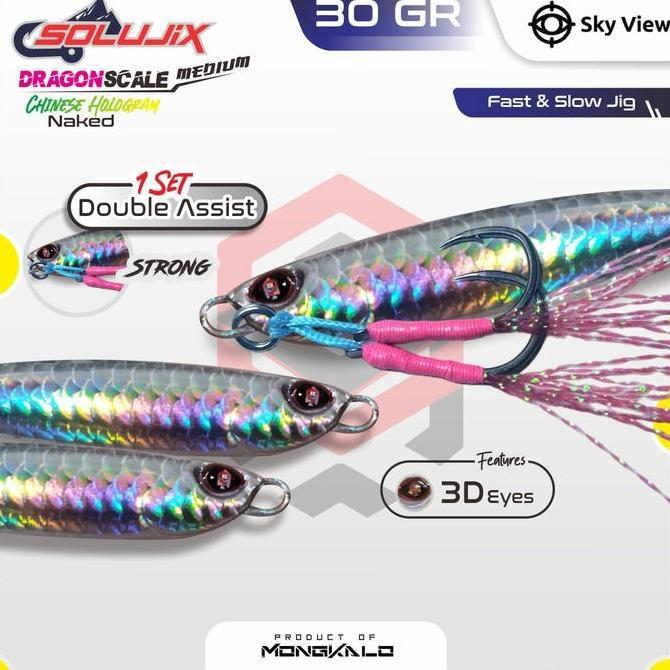 Metal Jig 30 Gram Casting 30g Mongkalo SOLUJIX + Double Assist Hook Killer Umpan Jig