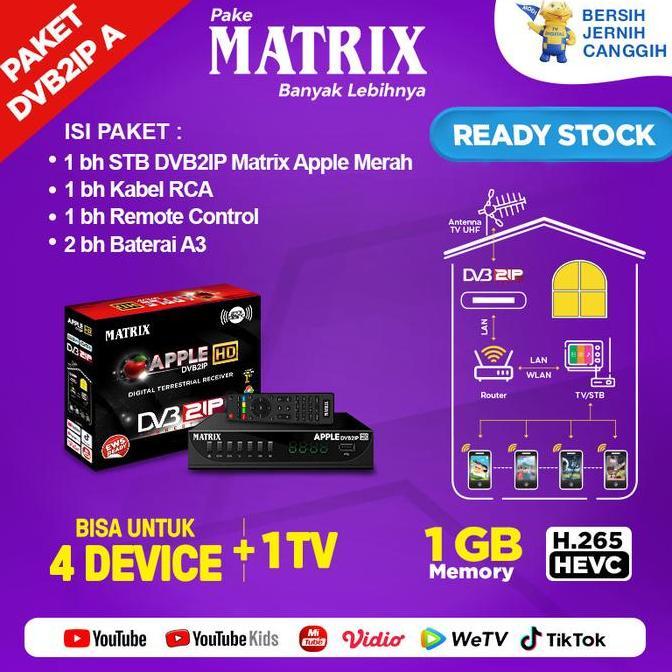 TERLARIS SET TOP BOX DVB2IP TV DITAL MATRIX APPLE MERAH (TERBARU)