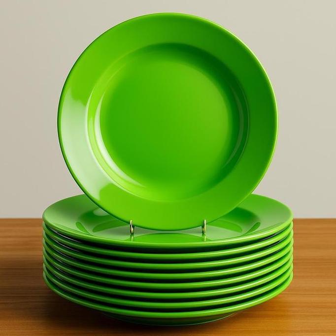 [12 pcs] Piring Plastik Tebal 8 Inch Anti Pecah Hijau Merah Putih Kitchenware Alat LA