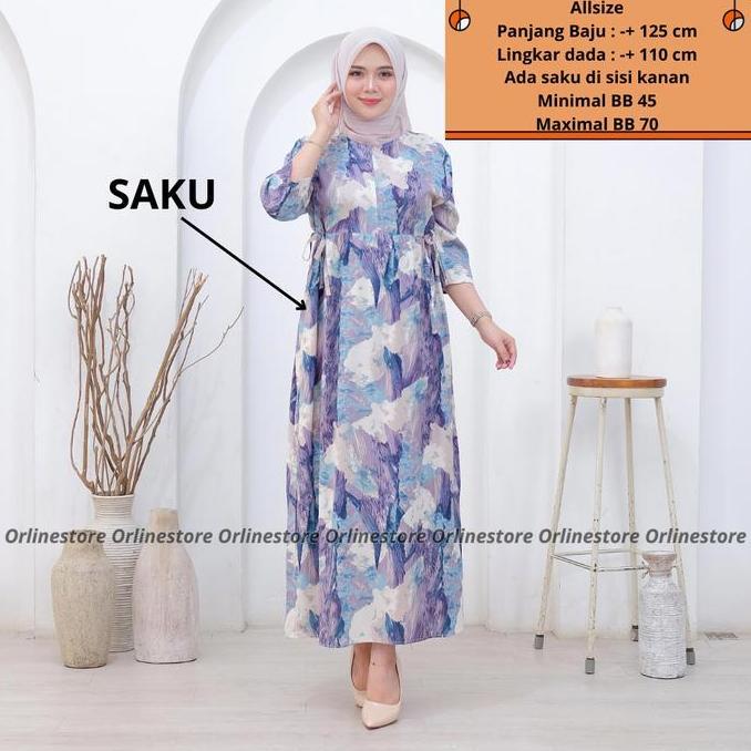 KHUSUS KAMU PRODUK Orlinestore Daster Miranda Midi Dress Wanita Muslim Kain Rayon Viscose Lengan 3/4