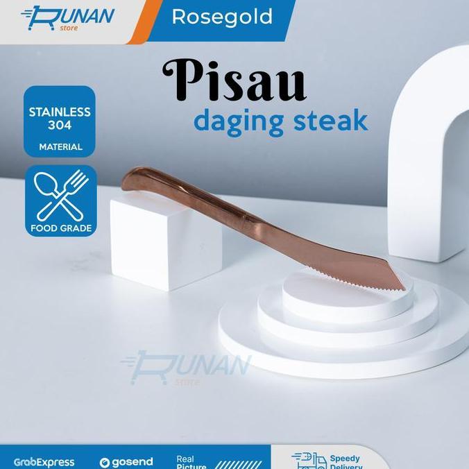 Cookwe- Pisau Steak Rose Gold Steak Knife Stainless Hotel Pisau Daging