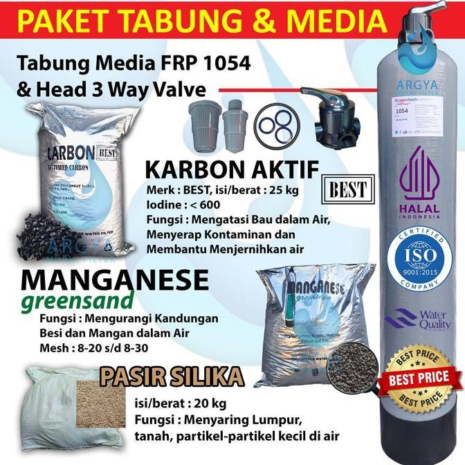 Guidato- Paket Filter Air Tanah Sumur Bor 1 Tabung Media Frp 1054 + Head 3 Way Valve + Pasir Silika 