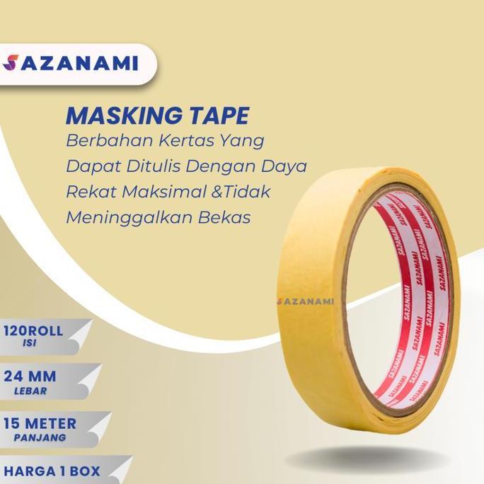Terjaminmutu- 1 Box Masking Tape 1" Inch X 15M Sazanami Isolasi Lakban Kertas