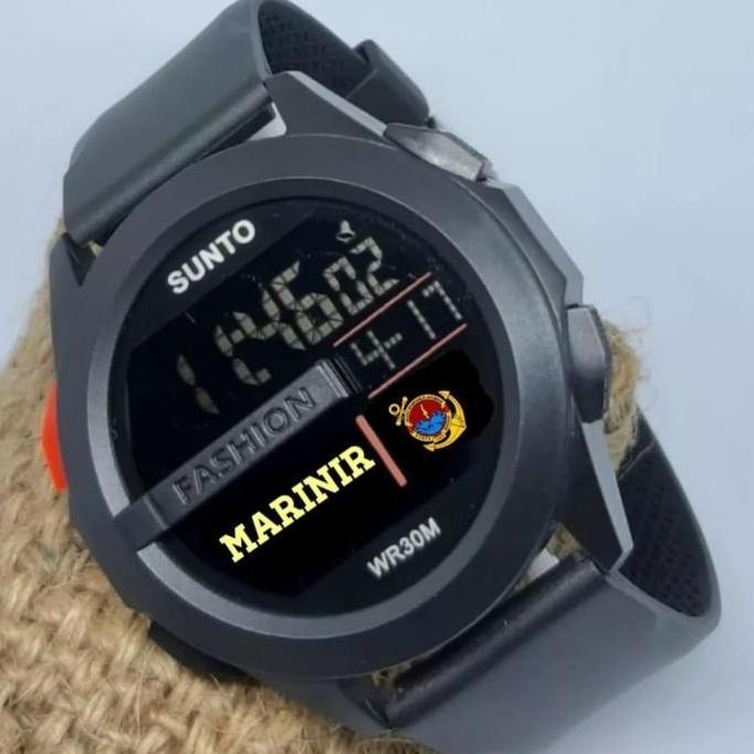 Jam tangan digital logo marinir TNI AL strap hitam sporty