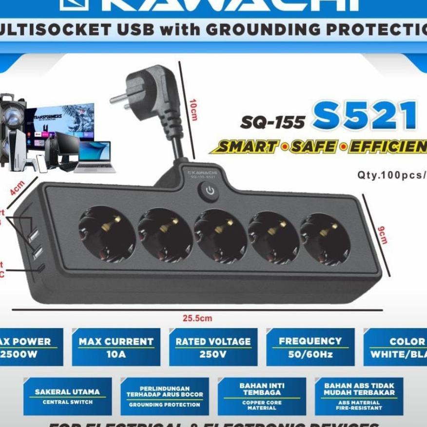 Kawachi Stop Kontak 5 Lb Cok Sambung 5 Lobang + Colokan Usb