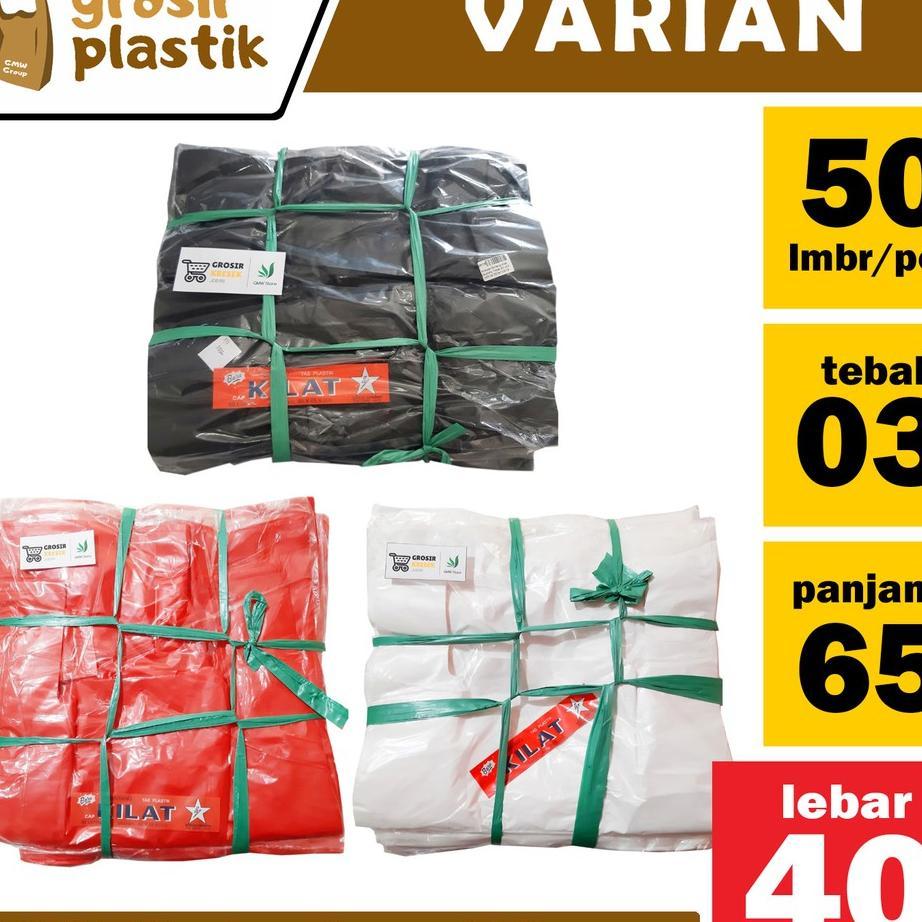 Kantong Kresek Bintang Kilat 40X65X03 Isi 50 Lembar Warna Hitam Merah Putih Kresek Laundry Tebal A15