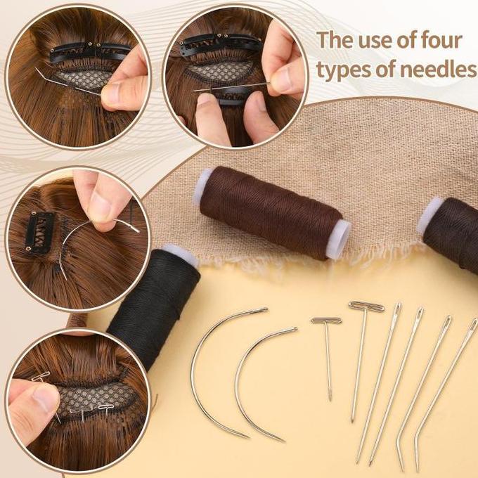 BOWTEKH 50Pcs Jarum Jahit Tipe T+20pcs Jarum Lengkung Jarum C / Alat Untuk Mengepang Wig / Jarum Kni