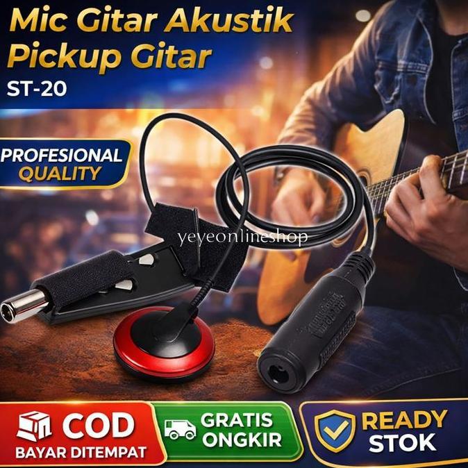 DZAWAO Mic Gitar Akustik Tempel Pickup Gitar Akustik ST-20 Merah Y3712 PROTOK