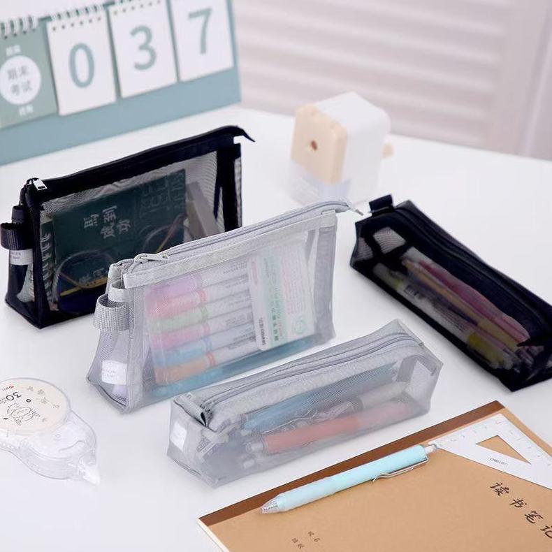 PROMO TERBARU Tempat Pensil Transparan Simple Transparan / Tempat Pensil Korea Mesh