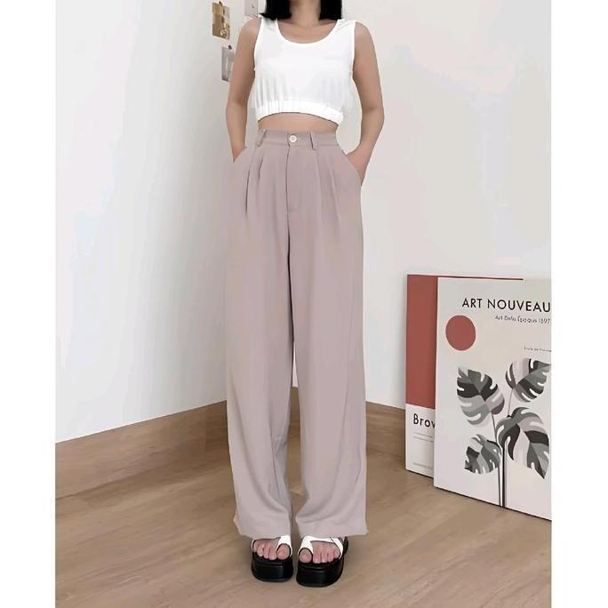 OOTD loose pants trousers wanita - celana kulot anti kusut - celana kantor wanita highwaist polyeste