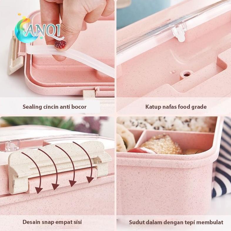 PROMO TERBARU ANQI SHOPlunch box 3 Warna PP Jerami Gandum 1000 ml Lunch Box With Free Sendok BPA /VS