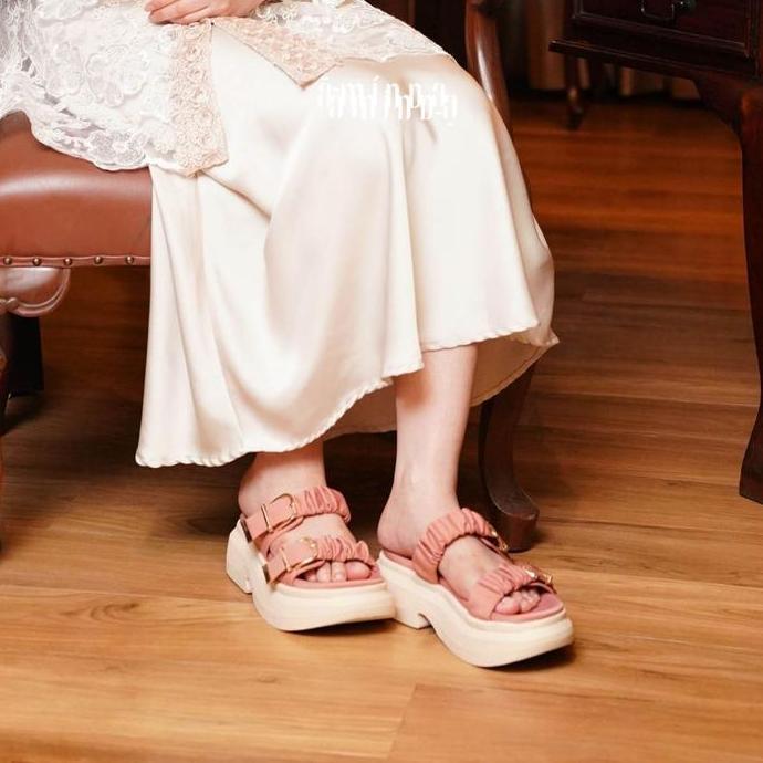 DISKON Aminda Utari Sandal - Sendal Wanita Platform 5cm Ruched Mewah Nyaman DISKON