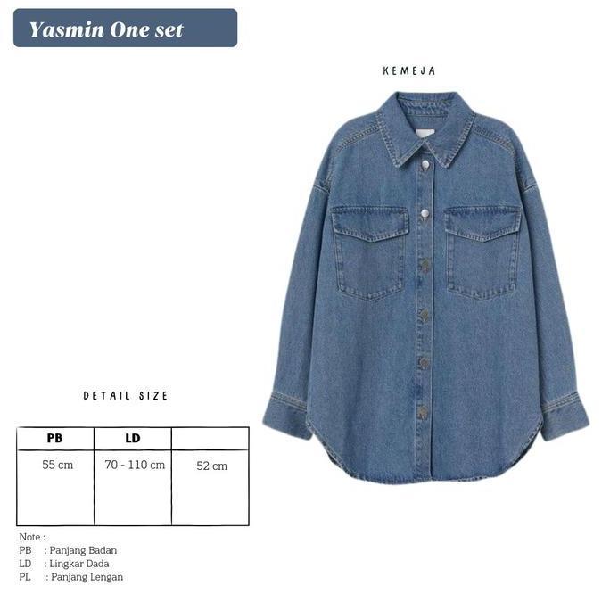 OOTD Yasmin Setelan Wanita Berhijab Oversize Kemeja Denim Lembut Celana Loose Pants & Pashmina Hijab