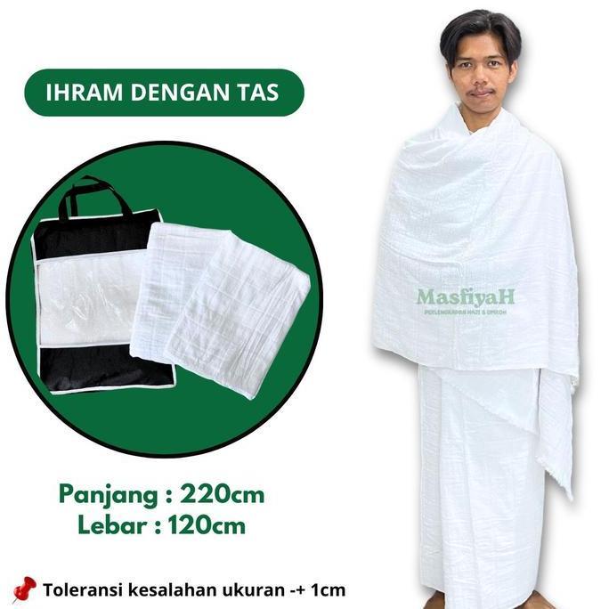 Kain Ihram Dewasa Kain Ihrom Dewasa Kain Ihram+Tas Kain Ihram Putih Polos Perlengkapan Haji Umrah Um