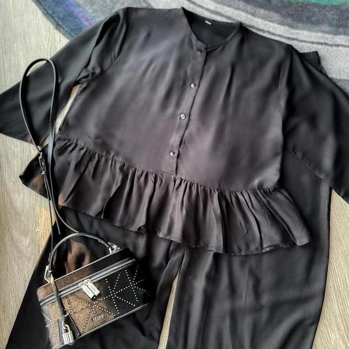 TERKINI Setelan Baju Aghnia Agnia Set Rayon Twill Atasan Rempel & Celana Wanita Kekinian TERKINI